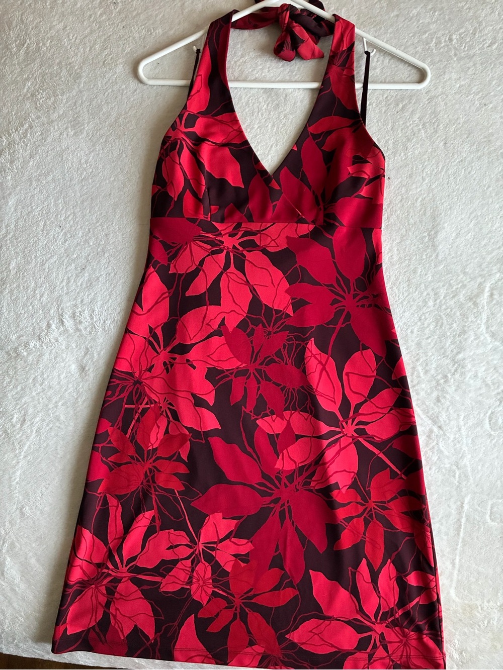 Y2K Express Red Floral Halter Dress